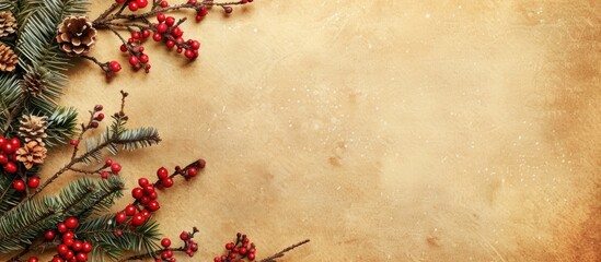 Poster - Old paper background with Christmas branch decoration, perfect for card design, with copy space image.