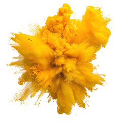 Paint or dust particle explosion, exploding color burst, yellow transparent PNG clipped cut