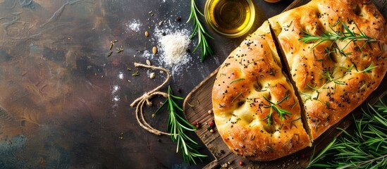 Sticker - Image of Focaccia as a breakfast option in Italian cuisine with copy space.