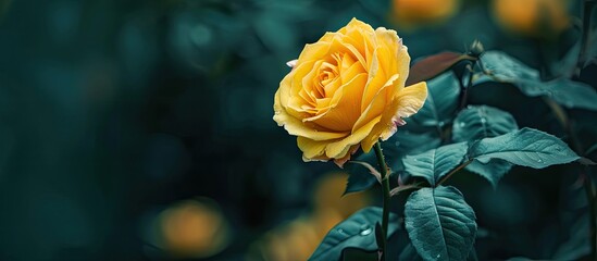 Sticker - Close-up image of a yellow rose with selective focus and ample copy space.