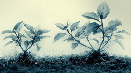 Poster - X-ray scan of a potted plant, highlighting the roots spreading through the soil and the network of veins in the