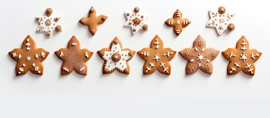 Canvas Print - Traditional German gingerbread cookies displayed on a white background with copy space image. They are a classic Christmas delicacy, captured from the top view.