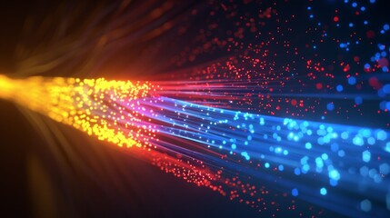 Fiber optics network cable on technology background