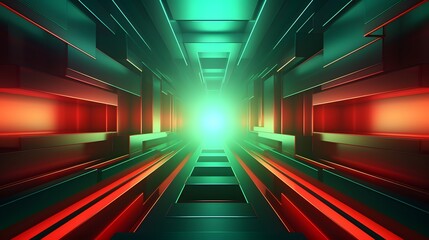 
3d rendering of red and green abstract geometric background. Scene for advertising, technology, showcase, banner, game, sport, cosmetic, business, metaverse. Sci-Fi Illustration. Product display