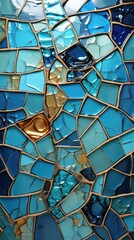 Wall Mural - a mosaic of blue glass and gold glass with a gold leaf.