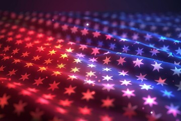 Sticker - Abstract star pattern with blue and red hues on dark background representing celebration and patriotism in a vibrant dynamic setting