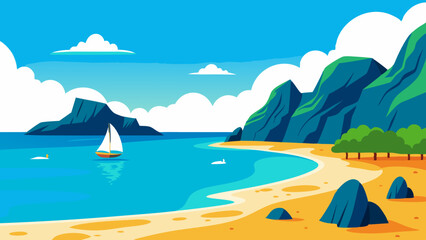 Wall Mural - landscape with mountains and sea Vector Illustration 