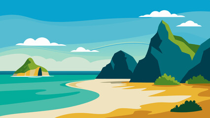 Wall Mural - landscape with mountains and sea Vector Illustration 