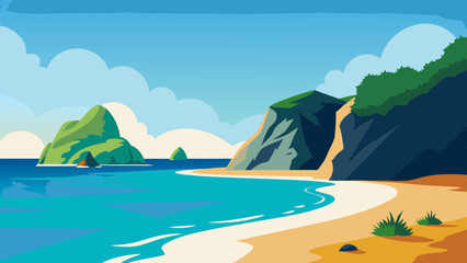 Wall Mural - landscape with mountains and sea Vector Illustration 