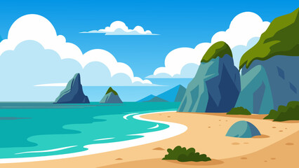 Wall Mural - landscape with mountains and sea Vector Illustration 