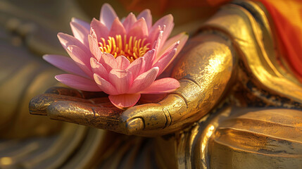 Wall Mural - Lotus in Buddha hand. 