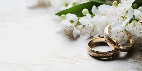 Wall Mural - Wedding Rings with Blossom Flowers