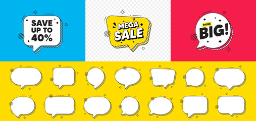 Wall Mural - Save up to 40 percent. Mega sale chat speech bubble. Discount Sale offer price sign. Special offer symbol. Discount chat message. Think big speech bubble banner. Offer text balloon. Vector