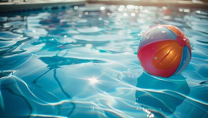 Wall Mural - Summer Delight: Vibrant Beach Ball Dancing on the Water’s Surface 