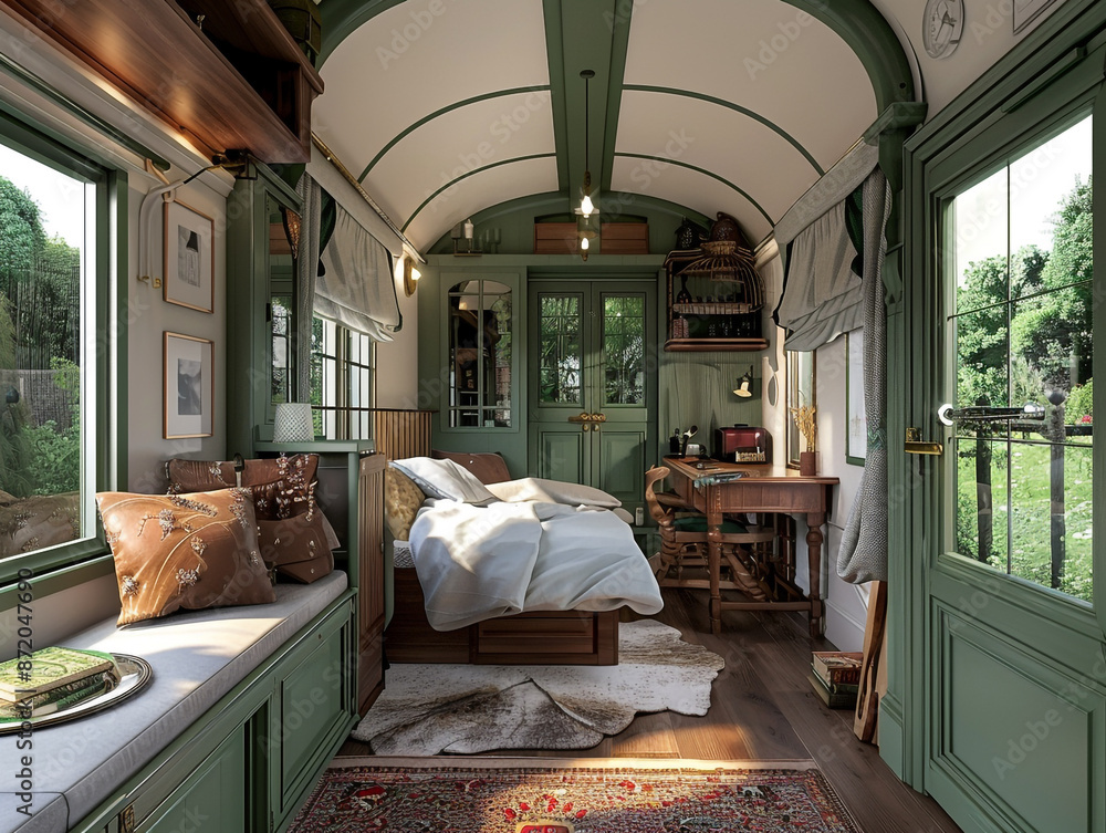 Cute tiny house interior layout complete with basic facilities and bed ...