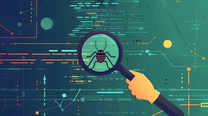 coding bug magnifying glass zooming on a bug concept of software website vulnerabilities security is