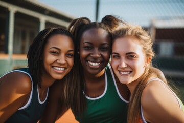 Wall Mural - Group portrait of a smiling female basketball team