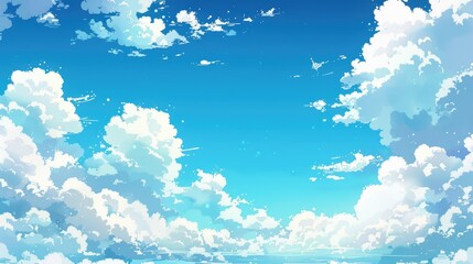 Wall Mural - Clear blue sky and fluffy white clouds on a pleasant summer day with a space for a message conveying a soothing atmosphere