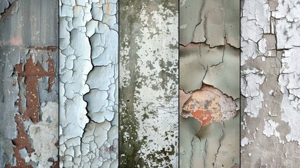 Wall Mural - Collection of textured walls with cracks peeling paint for design backgrounds