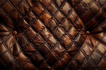 Furniture design, detail of luxury quilted brown leather sofa upholstery with no buttons.