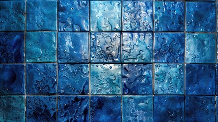 Wall Mural - Camera reflection in blue liquid ceramic tile wall grunge texture abstract backdrop