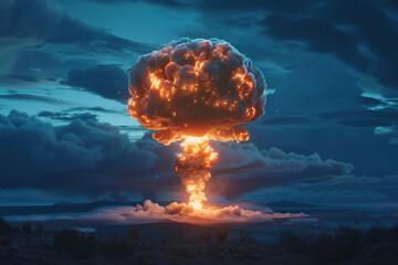 Generative ai on theme of scary nuclear explosion in outdoor, mushroom cloud of nuclear weapons