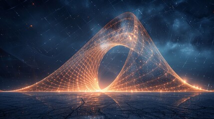 Wall Mural - Luminous orange grid in a loop shape against a starry night sky