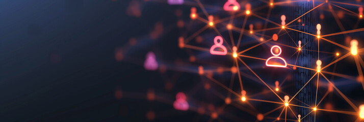 Aufkleber - Network connecting user icons with lines and nodes glowing in the dark