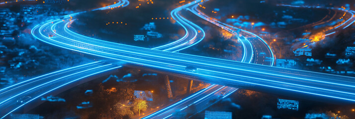 Wall Mural - Self driving autonomous cars using artificial intelligence to drive on highway with big data analysis