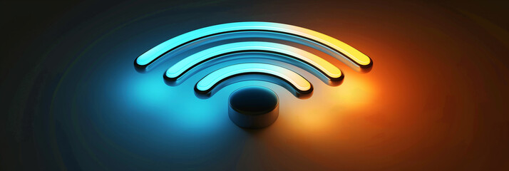 Poster - Neon wifi symbol glowing on a gradient background