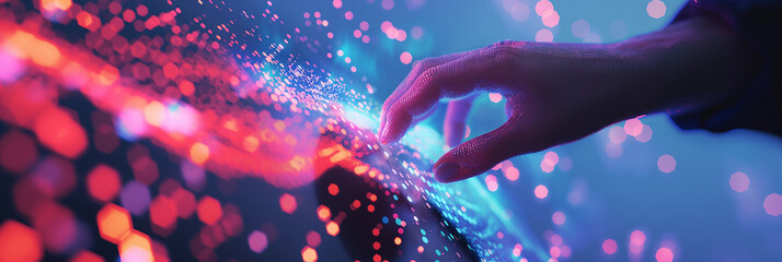 Poster - Software engineer interacting with futuristic holographic interface displaying big data analytics