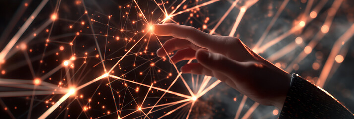 Poster - Businessman touching futuristic glowing network connection lines