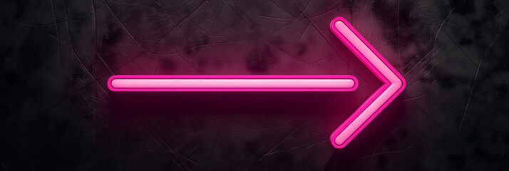 Poster - Pink neon arrow sign pointing right on a dark grunge wall
