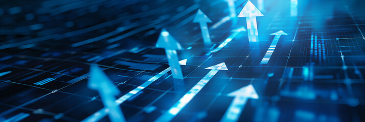 Fototapete - Multiple arrows pointing up representing business growth on blue background