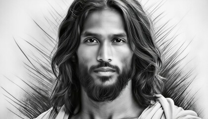 Wall Mural - a detailed pencil portrait of Jesus Christ