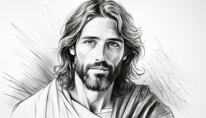 Wall Mural -  a pencil sketch of Jesus Christ 