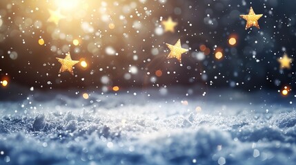 Poster - Winter Wonderland with Golden Stars and Snow