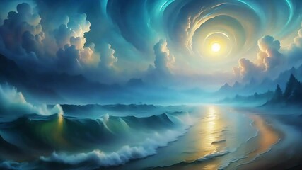 Wall Mural - sunset over the sea, seamless looping