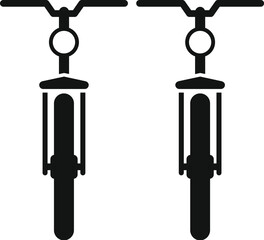 Poster - Black silhouettes of two bicycles viewed from the front, emphasizing the handlebars, forks, and tires