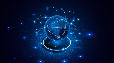 Aufkleber - Global connection network background. World map with technology circuit boards. Internet technology concept or global communication