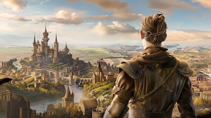 Canvas Print - A Woman Gazing at a Majestic Castle City