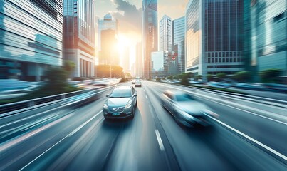 Wall Mural - Cityscape with Cars in Motion Blur