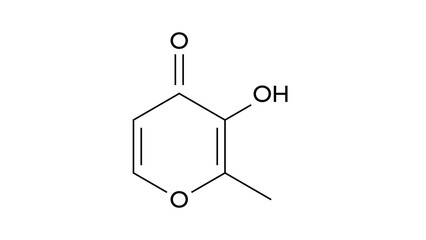 Poster - maltol molecule, structural chemical formula, ball-and-stick model, isolated image e636