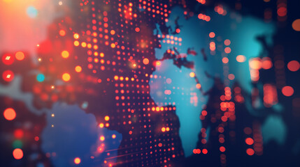 Wall Mural - abstract red and blue world map with light effects showing global connections