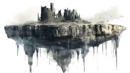 dark fantasy floating sandstone surreal rock island with massive evil temple