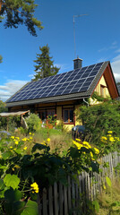 Wall Mural - solar panels on the roof of house