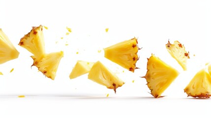 Wall Mural - Falling pineapple slice isolated on white background