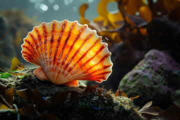 Wall Mural - A shell is on a rock in the ocean