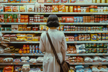 A woman is shopping in a grocery store