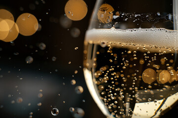 Wall Mural - A glass of champagne with bubbles and a blurry background